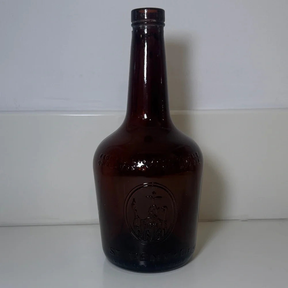 Vintage 1951 St Remy Frech Brandy 9 inch tall Brown Flask Whiskey Liquor Bottle